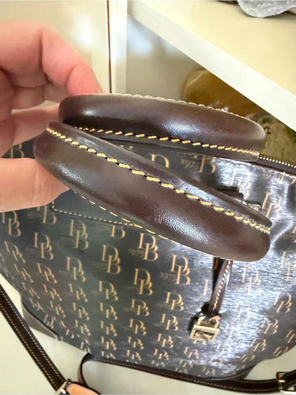 Dooney & Bourke 1975 Monogram Crossbody Satchel Florentine Vachetta Leather Bag